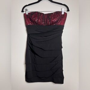 RUBY ROX Strapless Bodycon Layer Mini Black Cocktail Dress Party Sz L EUC